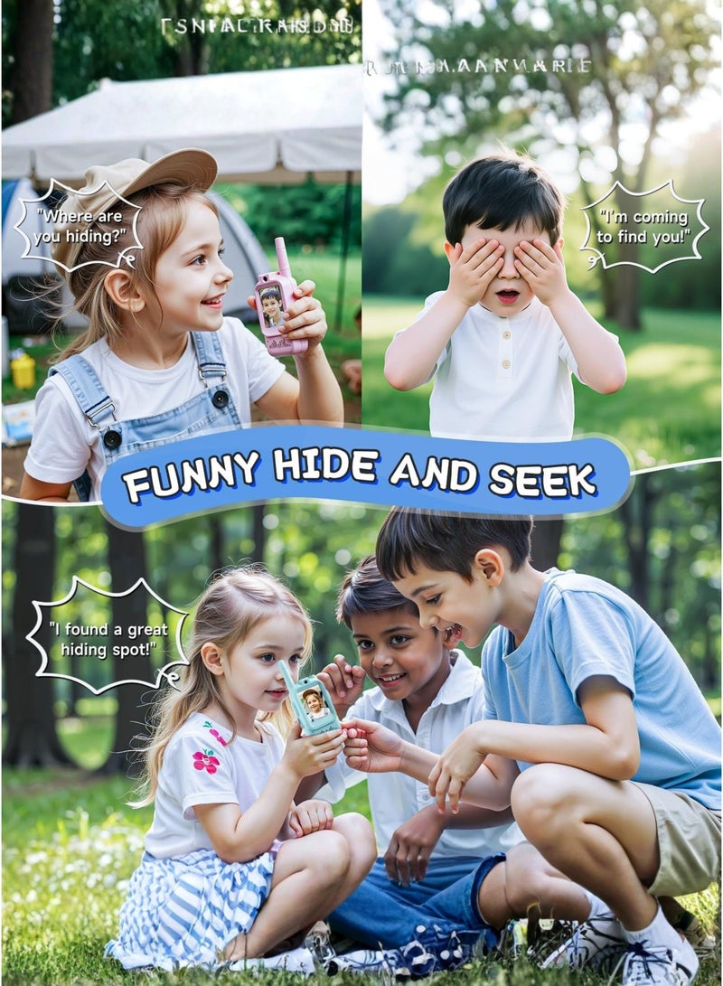 جهاز اتصال فيديو تفاعلي للأطفال - عبوة من قطعتين قابلة لإعادة الشحن، مزودة بشاشة LCD وكاميرا أمامية، دردشة فيديو فورية، لا حاجة لبطاقة SIM أو اتصال واي فاي، مدى طويل 20-40 ميجاهرتز، مناسب للمغامرات الداخلية والخارجية، ألعاب تعليمية للتواصل للأولاد والبنات من عمر 3 إلى 12 سنة، متوفر باللونين الأزرق والوردي، قابل لإعادة الشحن عبر منفذ USB، مصنوع من مادة ABS المتينة، مناسب للتخييم، هدية مثالية لأعياد الميلاد والكريسماس - view 5